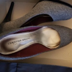 Gray and black platform heels